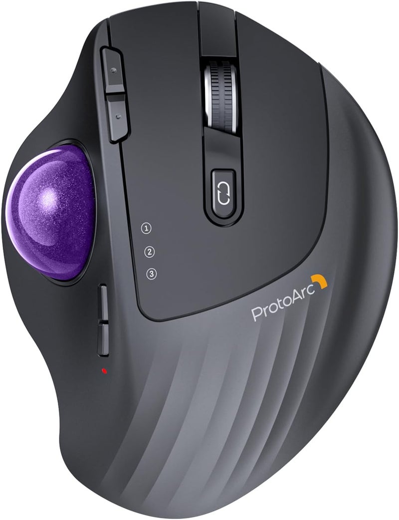 ProtoArc Wireless Trackball Mouse, EM01 NL Ergonomic Bluetooth Rollerball Thumb Rechargeable Computer Laptop Mouse, Adjustable Angle & 3 Device Connection for PC, Mac, Windows-Purple Ball - Image 1